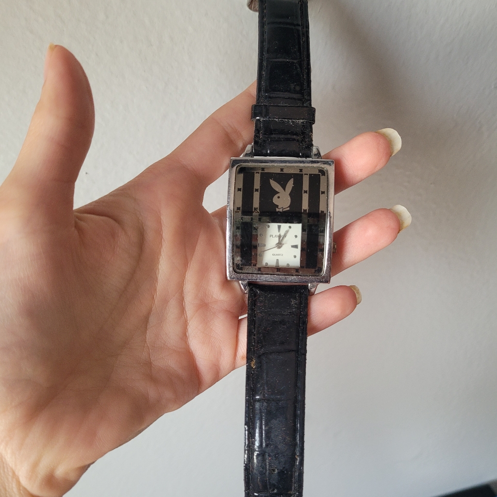 Playboy Black Leather Strap Watch